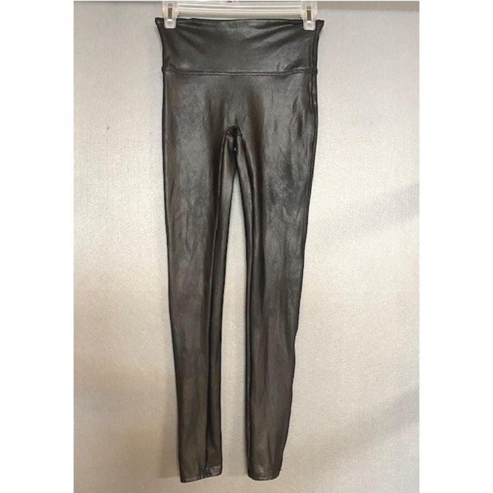 Spanx‎ Womens Faux Leather Leggings Black High Waisted Shaping Slim Small S/P